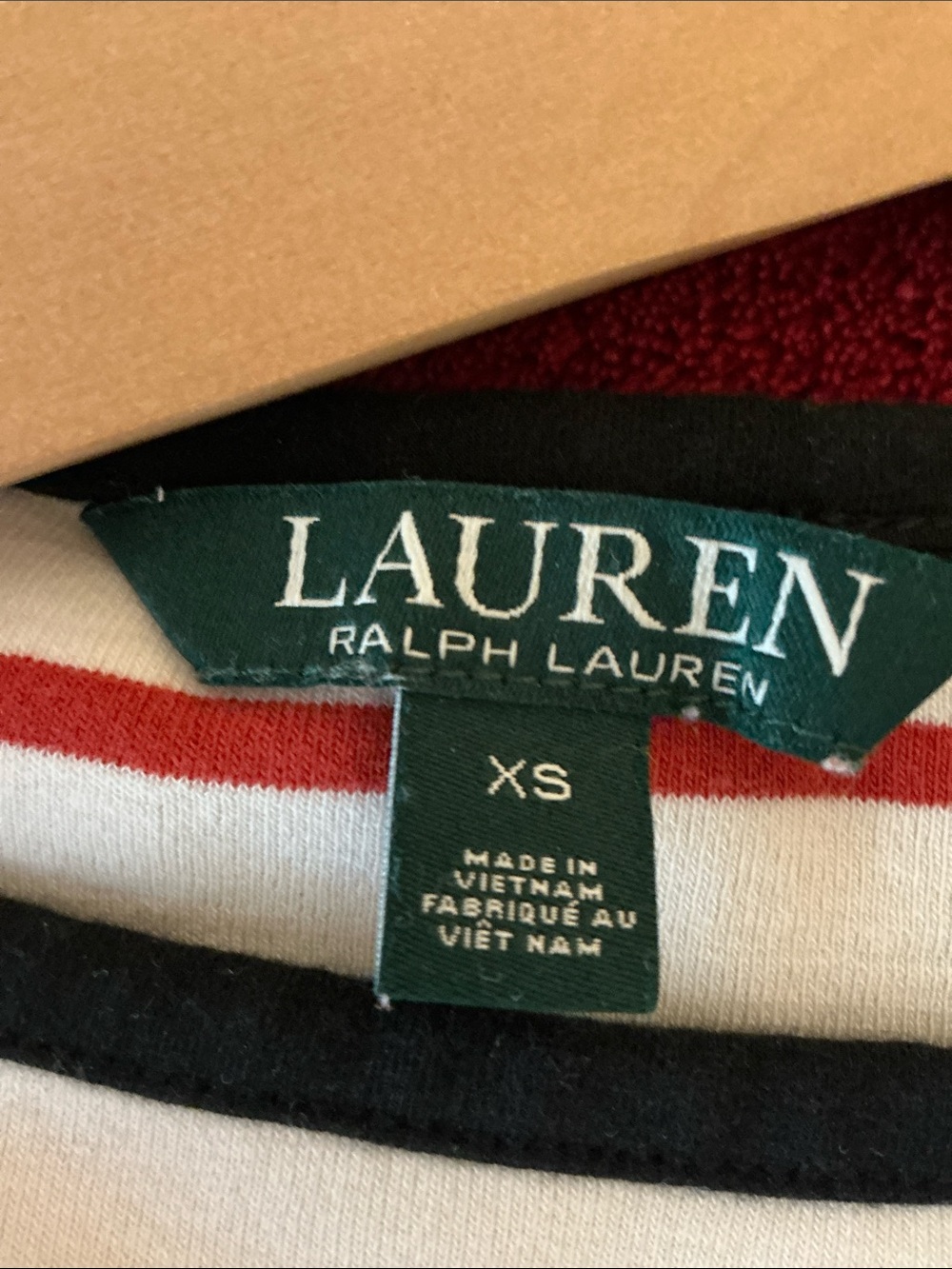 Lauren Ralph Lauren Cream Top with Red Stripes and Black Trim - Picture 3 of 4